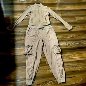 Lululemon women’s Define Cropped Jacket & Dance Studio Cargo Jogger L taupe set